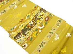 横縞に花鳥・雲・蝶模様織出し名古屋帯